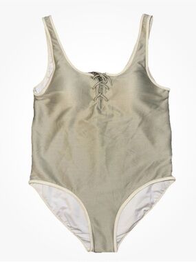 Rylee + Cru Lace Up Swimsuit One Piece Ribbed Sage Green Color Size L NWT